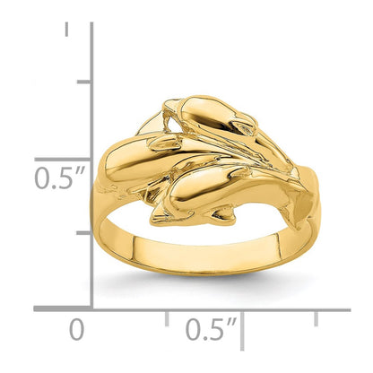 14K Yellow Gold Triple Dolphin Ring