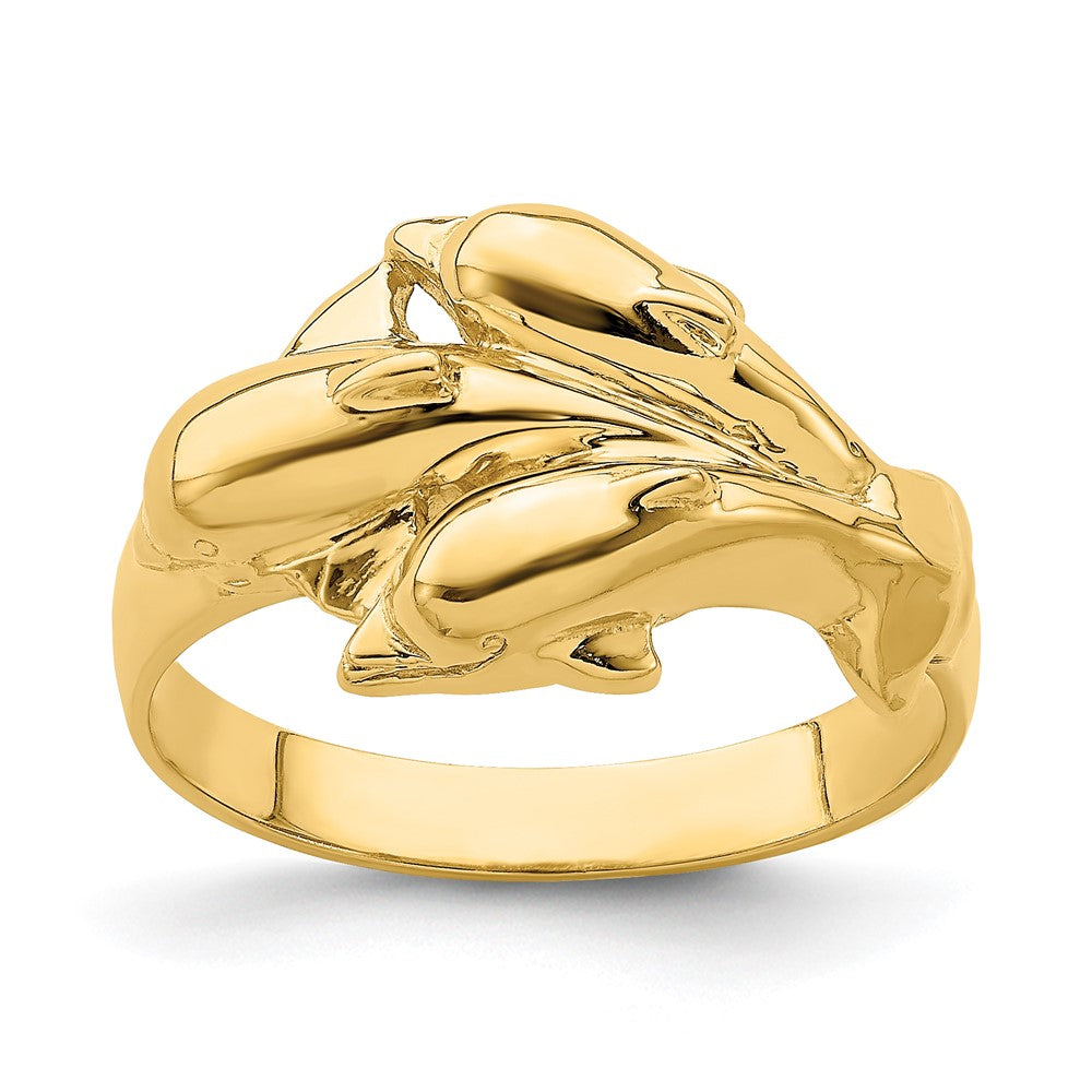 14K Yellow Gold Triple Dolphin Ring