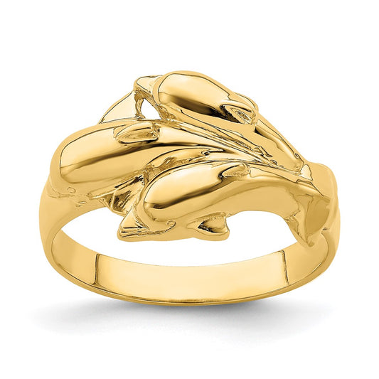 14K Yellow Gold Triple Dolphin Ring