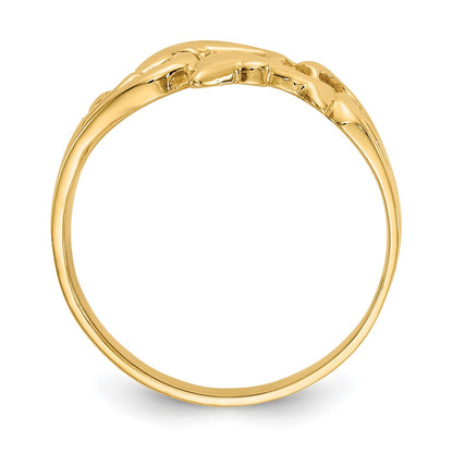 14K Yellow Gold Double Dolphins with Waves Ring