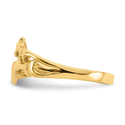 14K Yellow Gold Double Dolphins with Waves Ring
