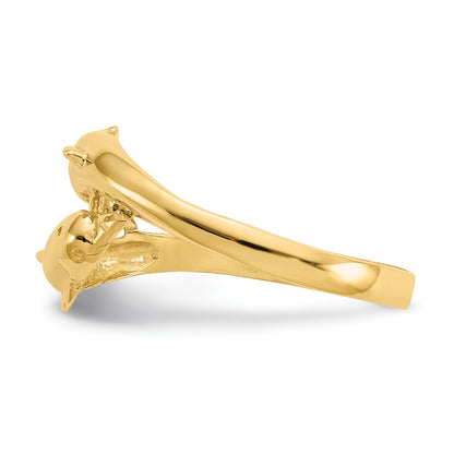 14K Yellow Gold Double Dolphins Ring