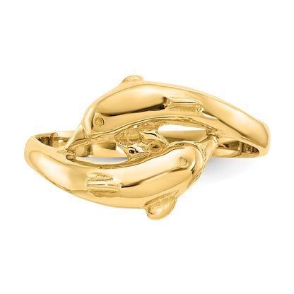 14K Yellow Gold Double Dolphins Ring