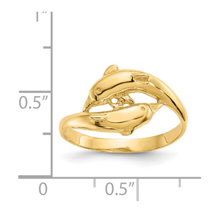14K Yellow Gold Double Dolphins Ring
