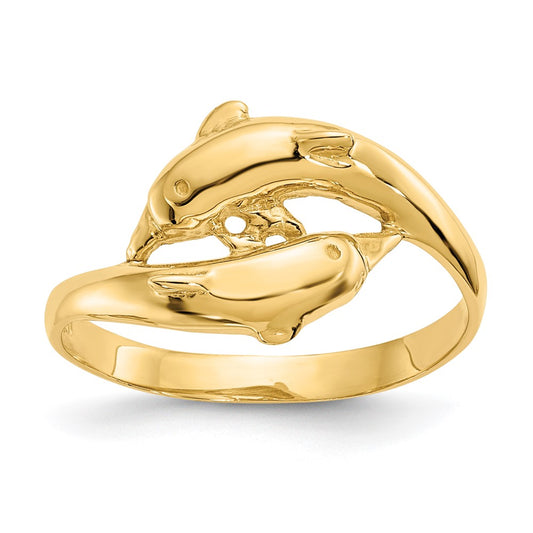 14K Yellow Gold Double Dolphins Ring