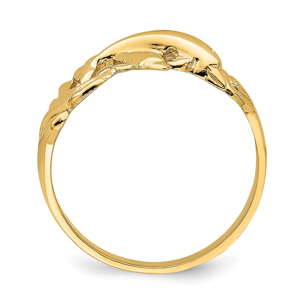 14K Yellow Gold Double Dolphins Jumping in Waves Ring