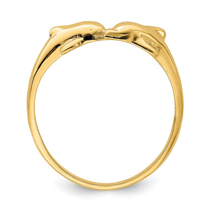 14K Yellow Gold Dolphin Kissing Dolphin Ring