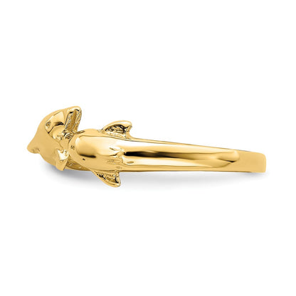 14K Yellow Gold Dolphin Kissing Dolphin Ring