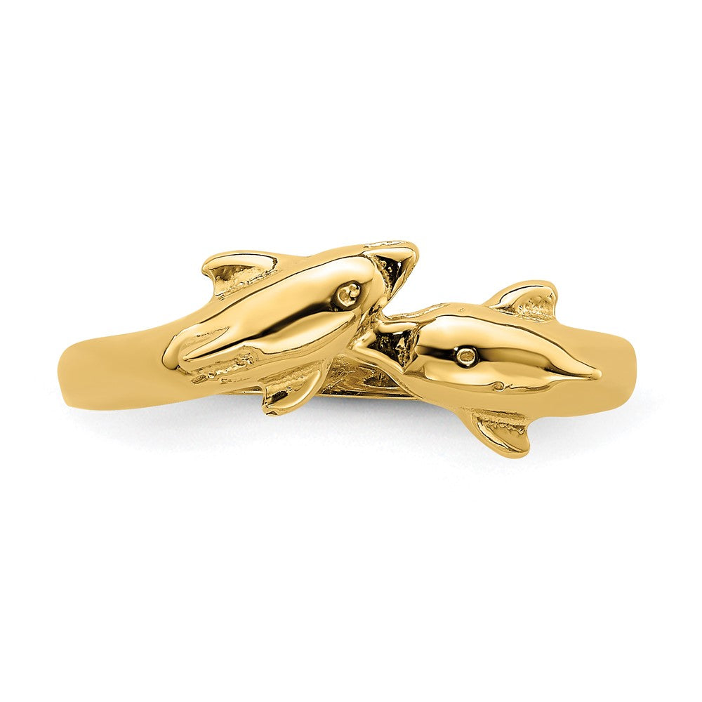 14K Yellow Gold Dolphin Kissing Dolphin Ring
