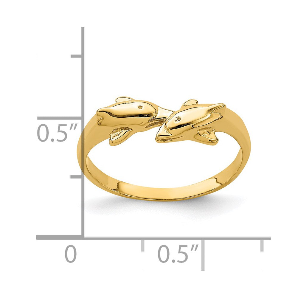 14K Yellow Gold Dolphin Kissing Dolphin Ring