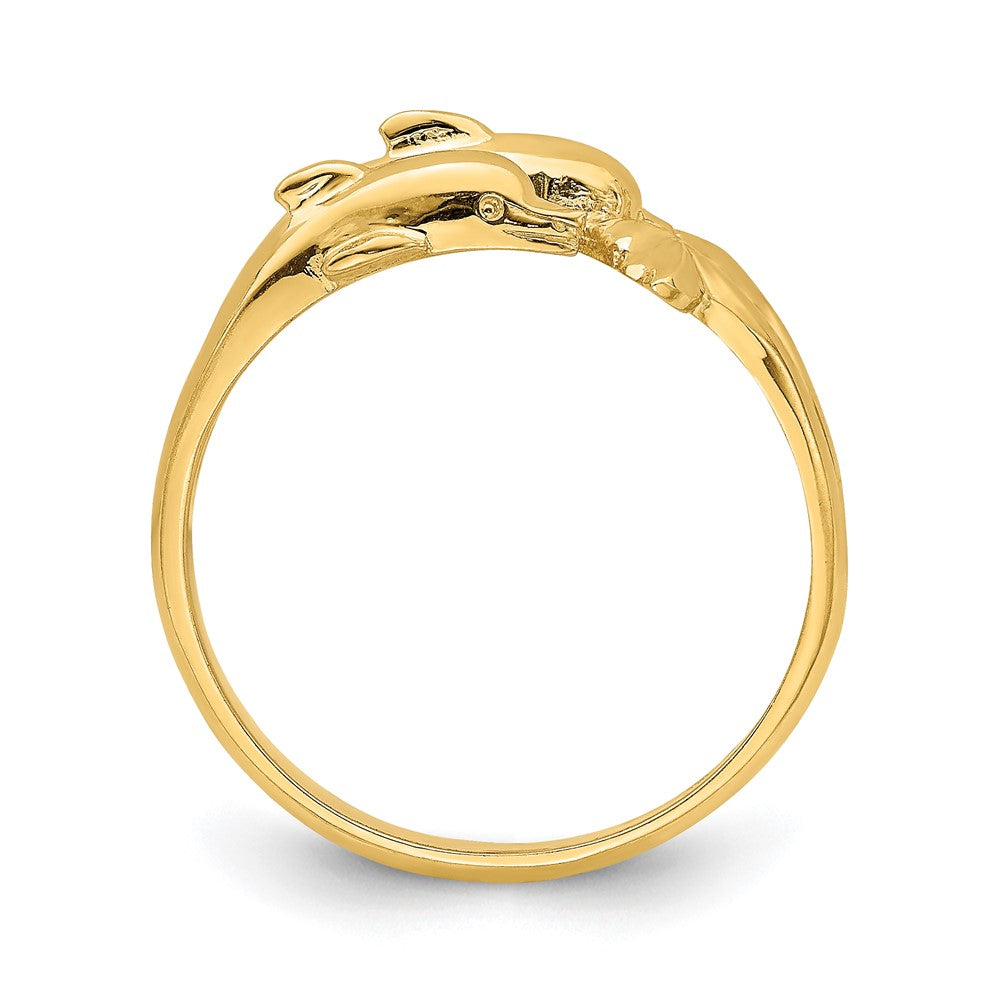 14K Yellow Gold Double Dolphins Ring