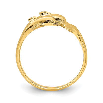 14K Yellow Gold Double Dolphins Ring