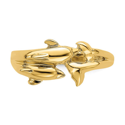 14K Yellow Gold Double Dolphins Ring