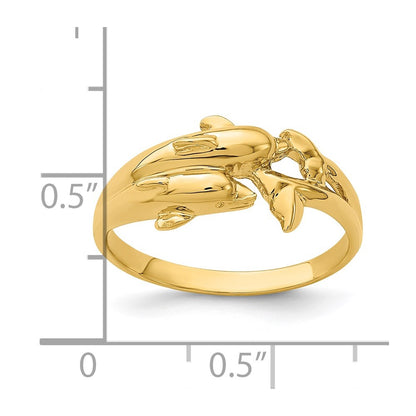 14K Yellow Gold Double Dolphins Ring