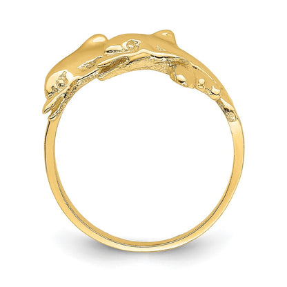 14K Yellow Gold Double Dolphins Swimming Ring