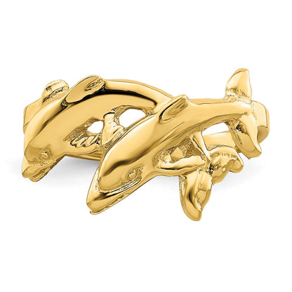 14K Yellow Gold Double Dolphins Swimming Ring