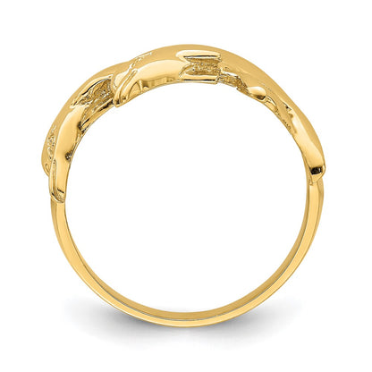 14K Yellow Gold Polished Double Dolphin Ring