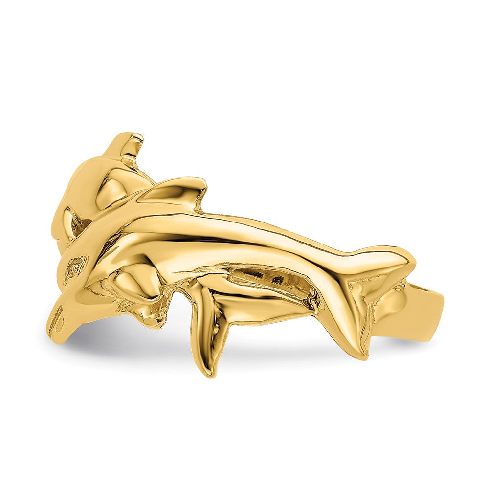 14K Yellow Gold Polished Double Dolphin Ring