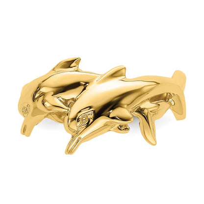 14K Yellow Gold Polished Double Dolphin Ring