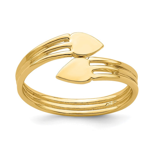 14K Yellow Gold Two Heart Bypass Ring