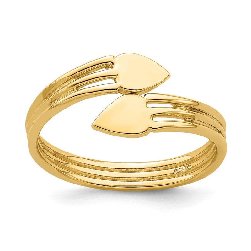 14K Yellow Gold Two Heart Bypass Ring