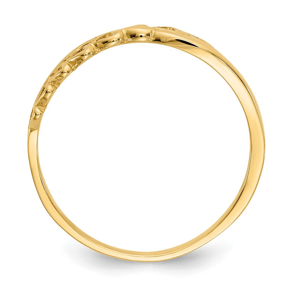 14K Yellow Gold Polished Criss Cross Pattern Hearts Ring