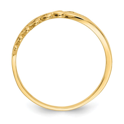 14K Yellow Gold Polished Criss Cross Pattern Hearts Ring