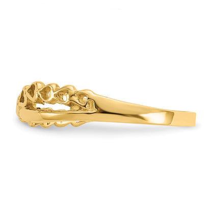 14K Yellow Gold Polished Criss Cross Pattern Hearts Ring