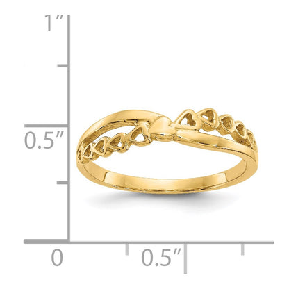 14K Yellow Gold Polished Criss Cross Pattern Hearts Ring
