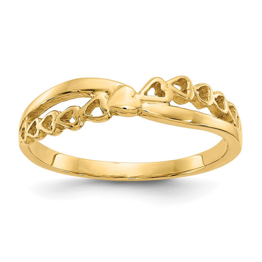 14K Yellow Gold Polished Criss Cross Pattern Hearts Ring