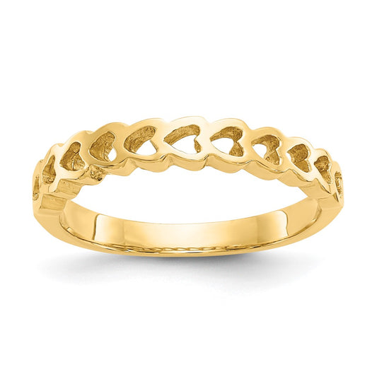 14K Yellow Gold Polished Hearts Ring