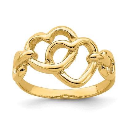 14K Yellow Gold Double Cut-out Heart Ring