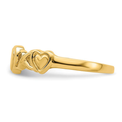 14K Yellow Gold Triple Heart Band Ring