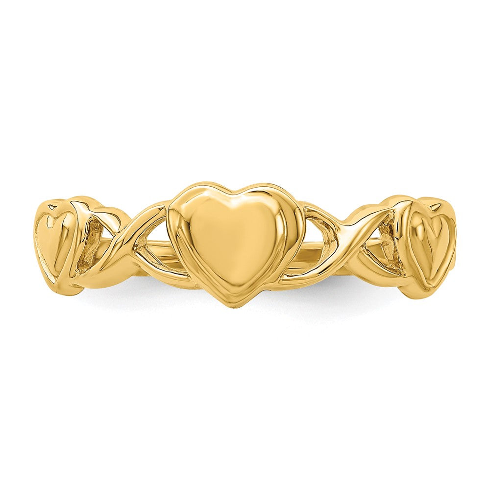 14K Yellow Gold Triple Heart Band Ring