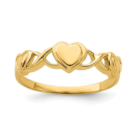 14K Yellow Gold Triple Heart Band Ring