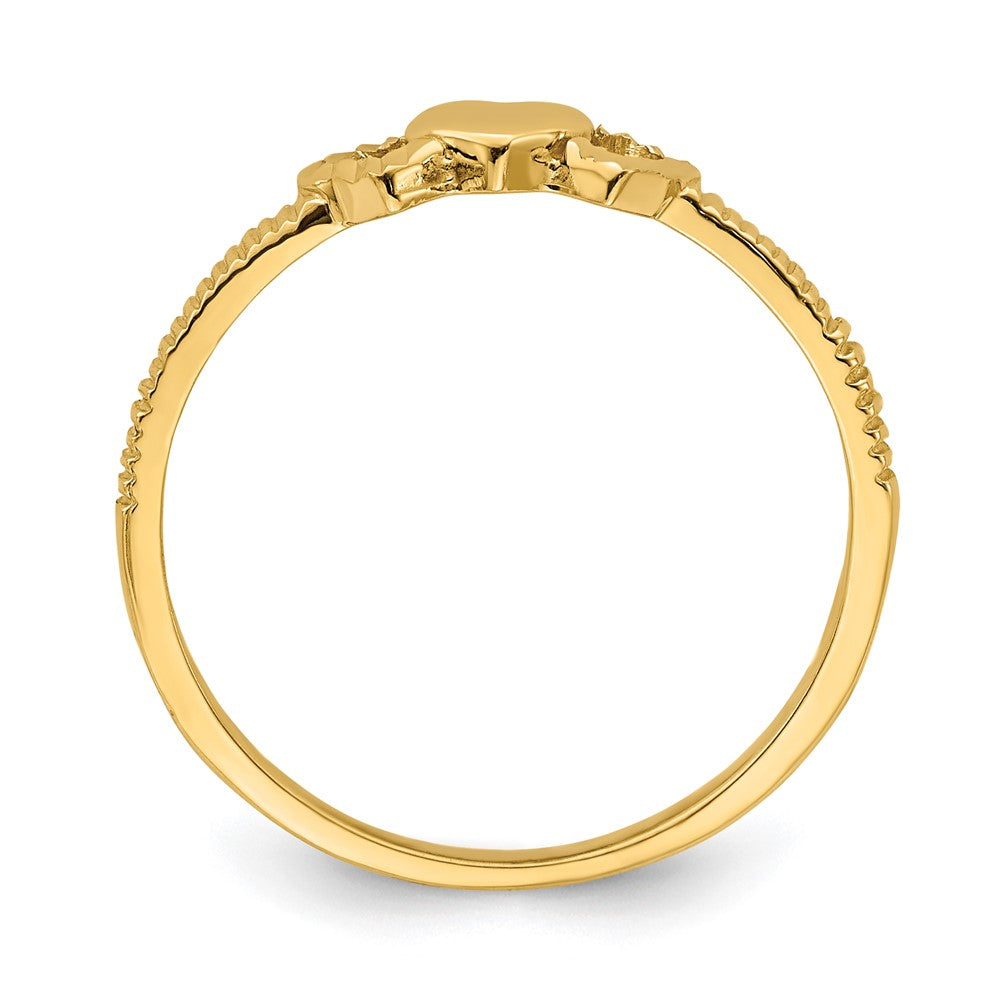 14K Yellow Gold Solid Heart with Diamond-cut Hearts Ring