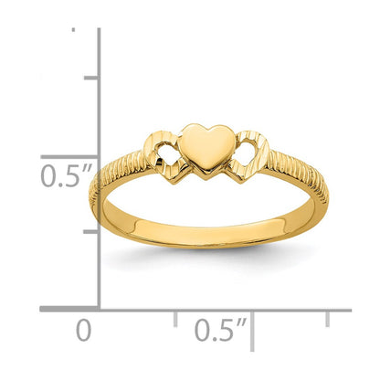 14K Yellow Gold Solid Heart with Diamond-cut Hearts Ring
