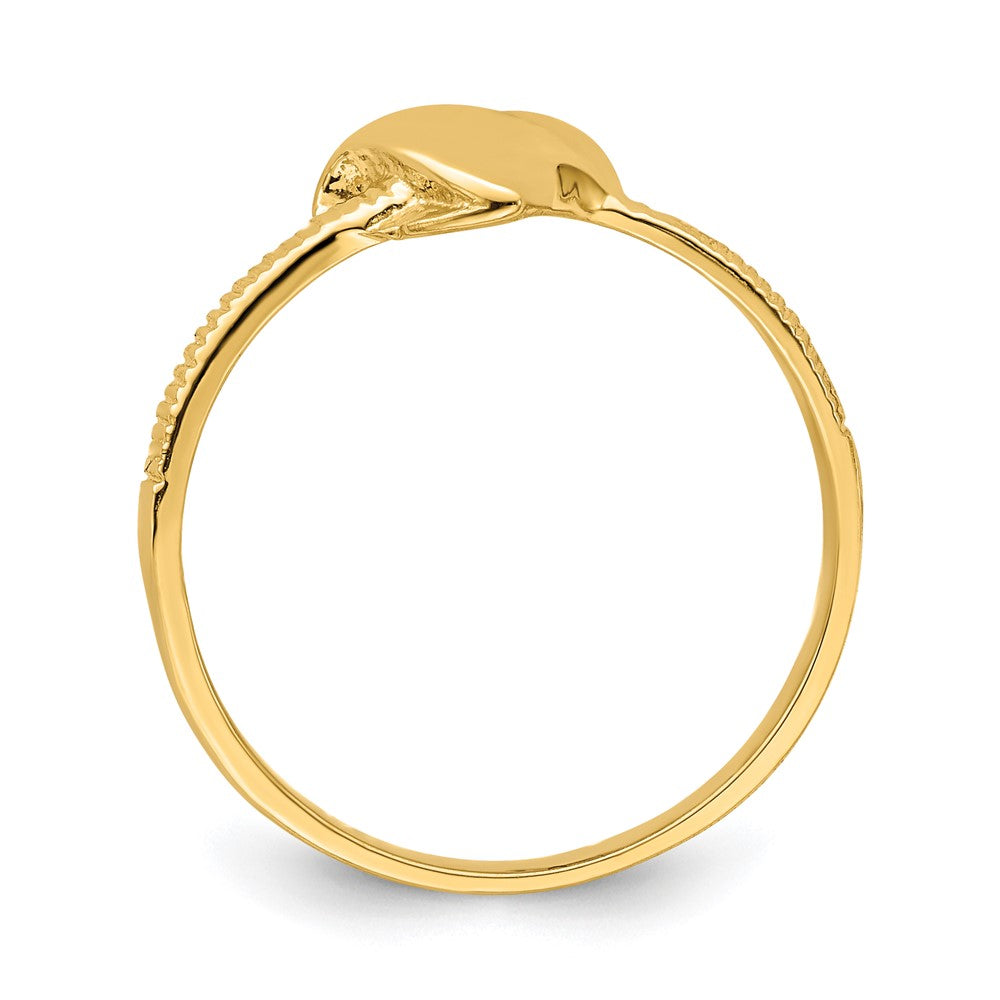 14K Yellow Gold Solid Heart with Side Ridges Ring