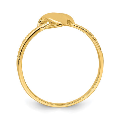 14K Yellow Gold Solid Heart with Side Ridges Ring