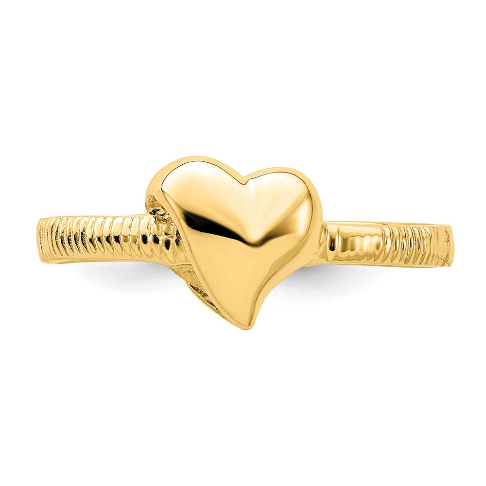 14K Yellow Gold Solid Heart with Side Ridges Ring