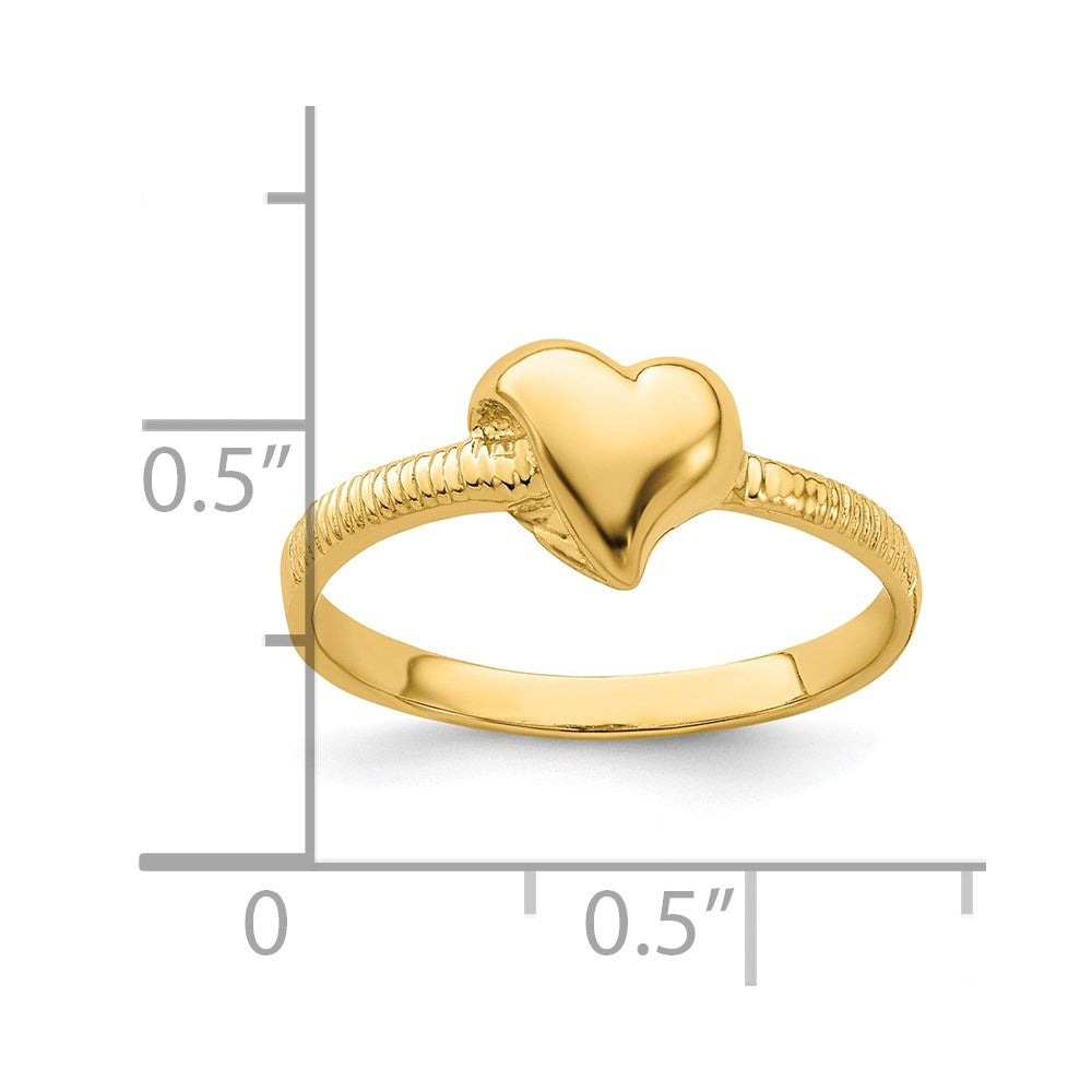 14K Yellow Gold Solid Heart with Side Ridges Ring