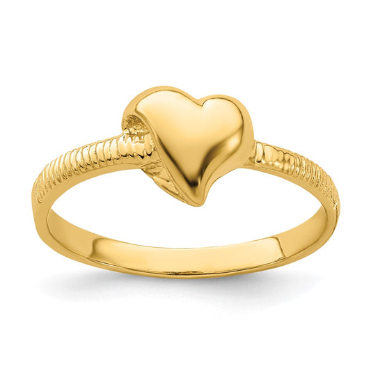 14K Yellow Gold Solid Heart with Side Ridges Ring