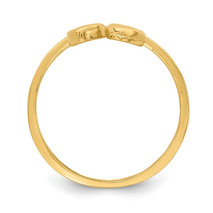 14K Yellow Gold Double Heart Drop V Ring