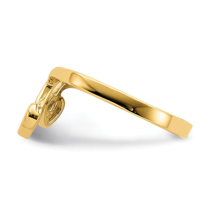 14K Yellow Gold Double Heart Drop V Ring