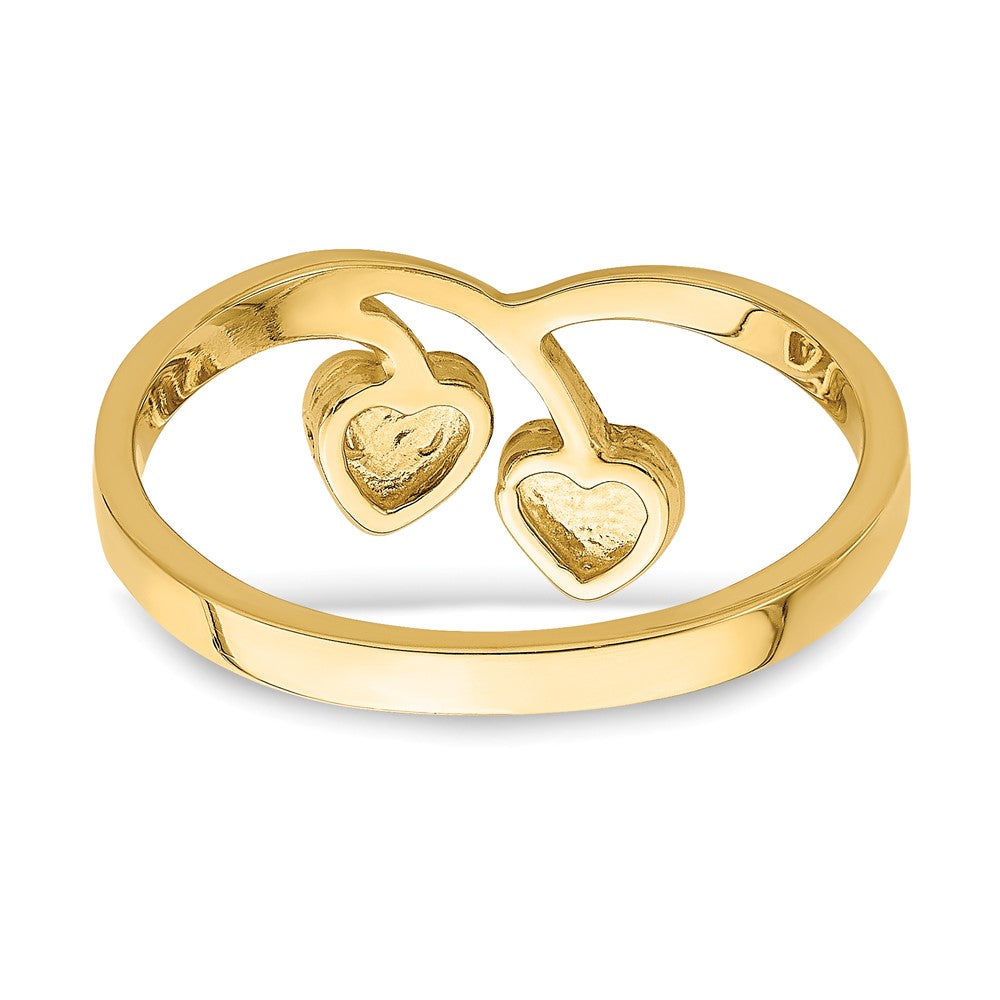 14K Yellow Gold Double Heart Drop V Ring