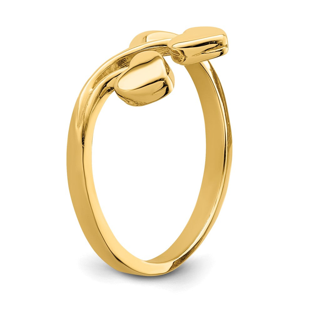 14K Yellow Gold Double Heart Drop V Ring