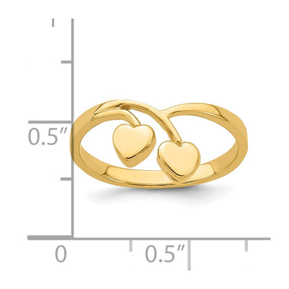 14K Yellow Gold Double Heart Drop V Ring
