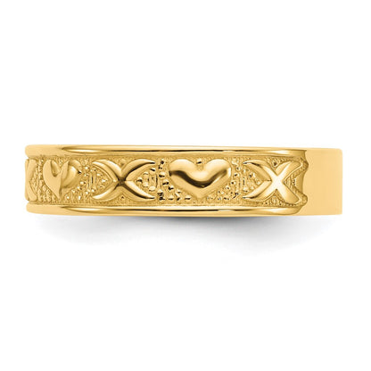 14K Yellow Gold Polished X and Hearts Ring