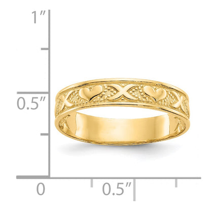 14K Yellow Gold Polished X and Hearts Ring