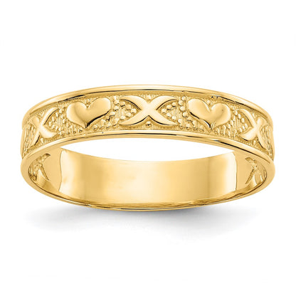 14K Yellow Gold Polished X and Hearts Ring